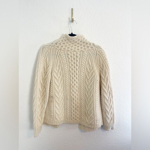 Vintage Made in Ireland cable-knit cardigan merino wool Fisherman aesthetic - Picture 2 of 6